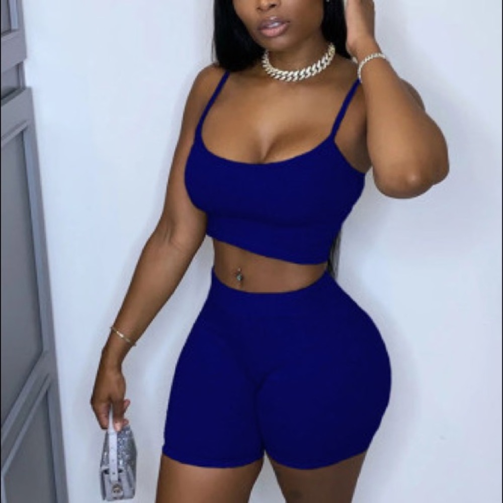 Two piece spaghetti strap crop top and shorts set